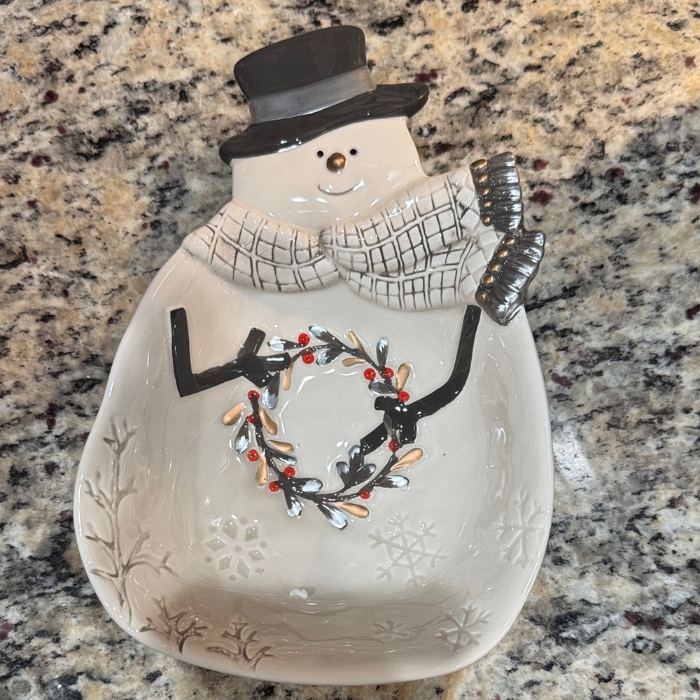 Fitz and Floyd Snowman Dish with Black and White Accents